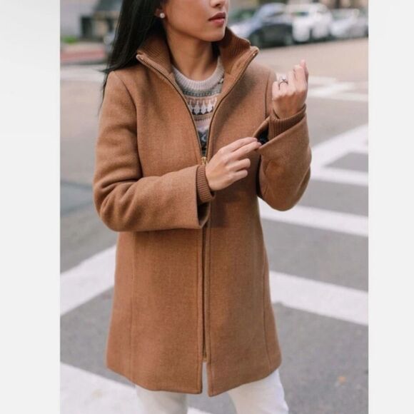 Jcrew Camel Tan  Lodge coat in Italian stadium-cloth wool Large/ Us 10 - Picture 1 of 15